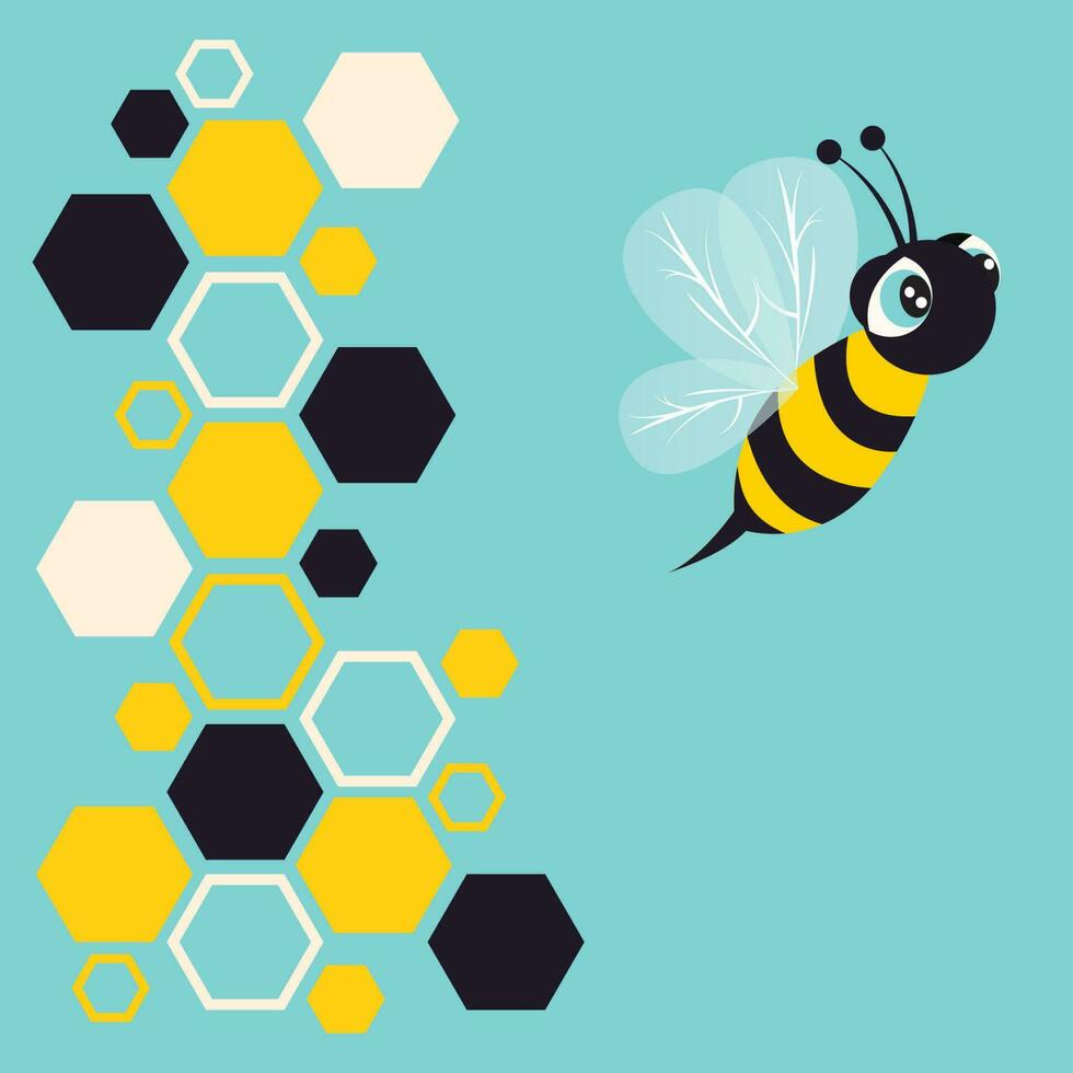 Honeycomb pattern with bee cartoon character vector illustration