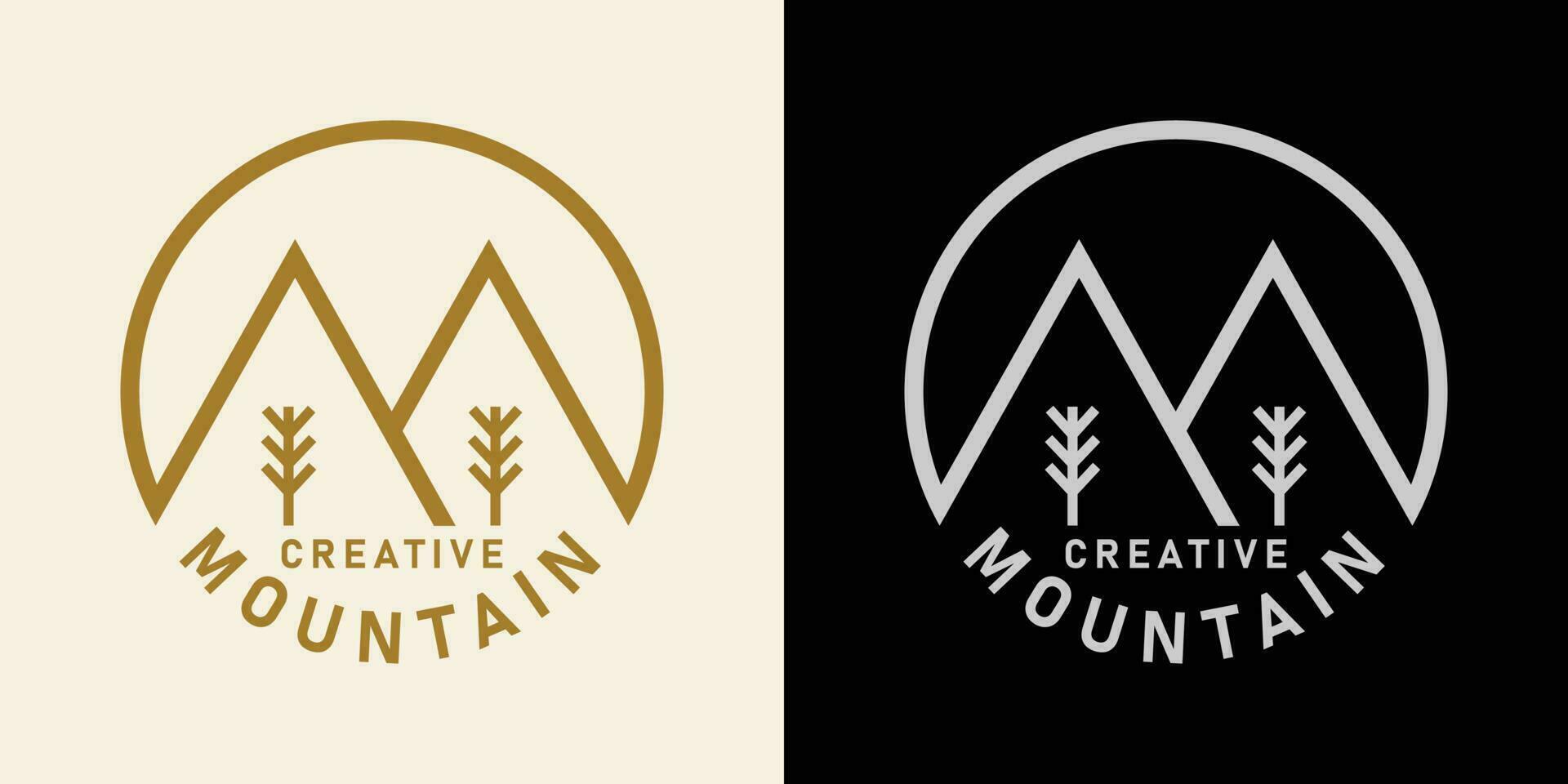 design logo simple pine mountain. creative simple logo in circle. Simple vector design editable