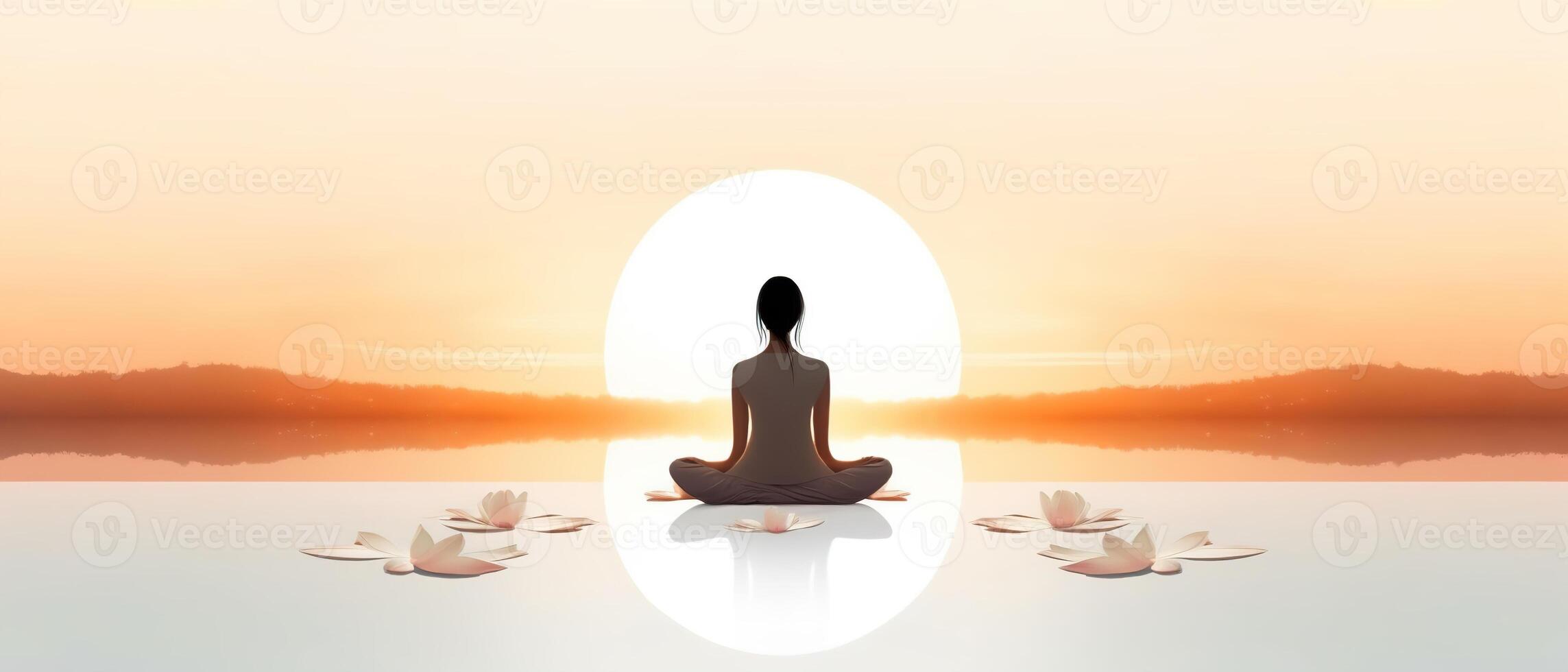 International day of yoga in Lotus pose. Ideal design for poster, banner. 21 june. . photo