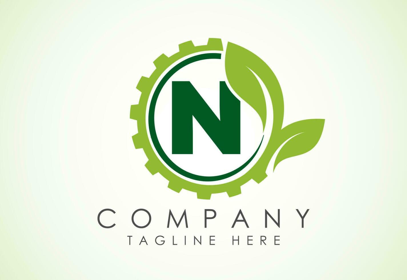 Inglés alfabeto norte con engranaje y hoja. eco tecnología logo, verde eco tecnología logo modelo diseño vector. naturaleza industria vector