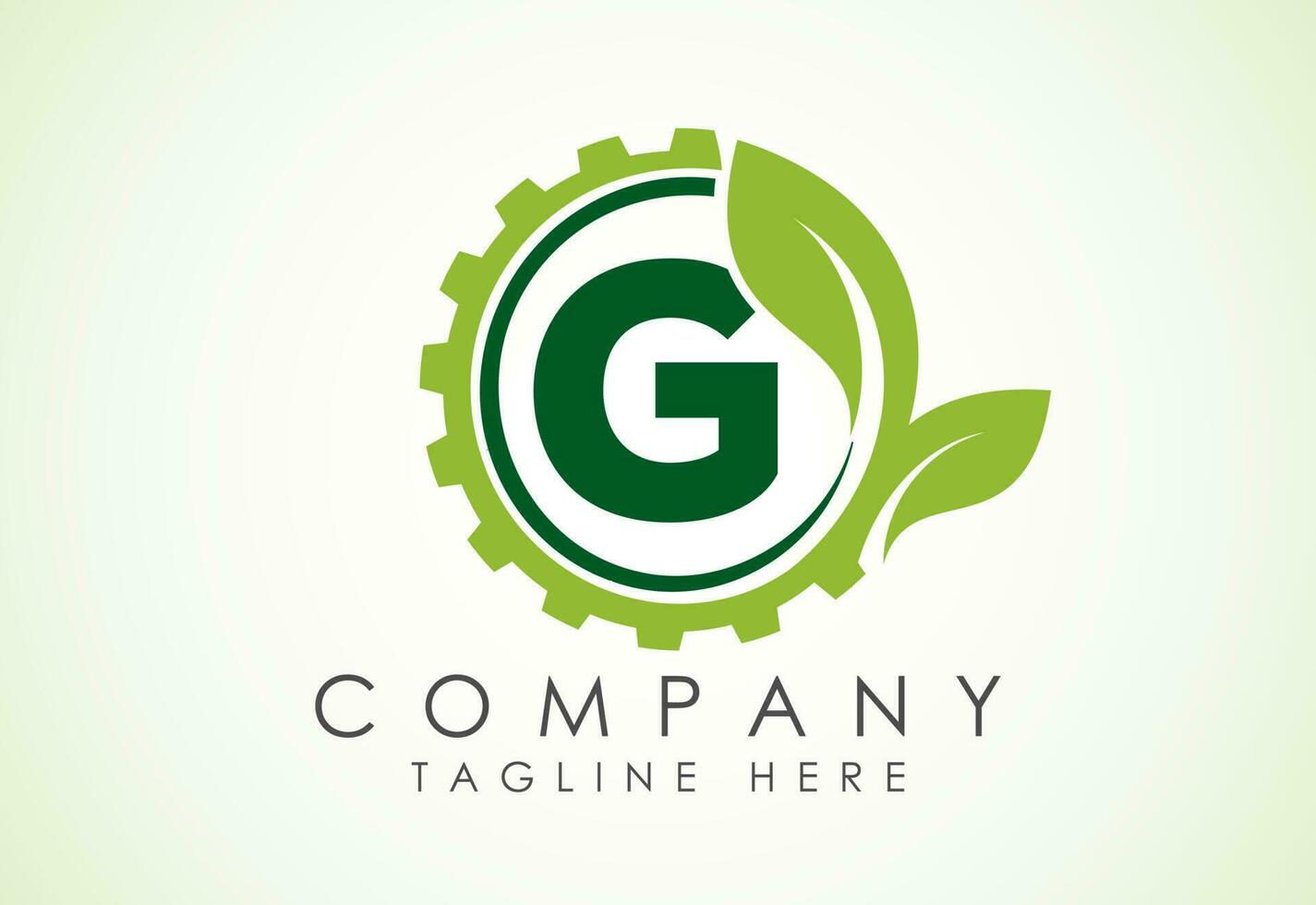 English alphabet G with gear and leaf. Eco technology logo, Green eco tech logo template design vector. Nature Industry vector