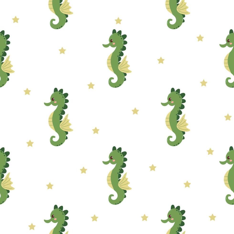 Seamless children's pattern with cute seahorse. Marine-themed pattern with underwater animals. Texture for fabric, packaging, textiles, clothing. Vector illustration.