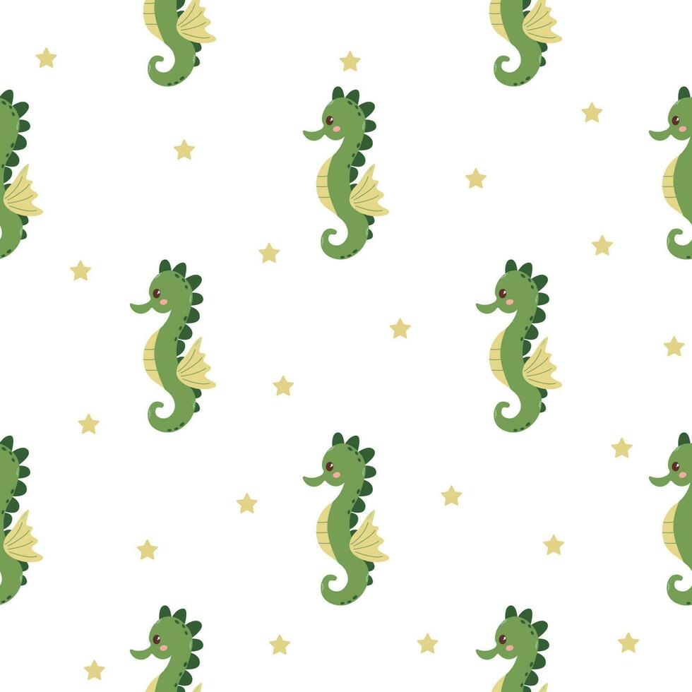 Seamless children's pattern with cute seahorse. Marine-themed pattern with underwater animals. Texture for fabric, packaging, textiles, clothing. Vector illustration.