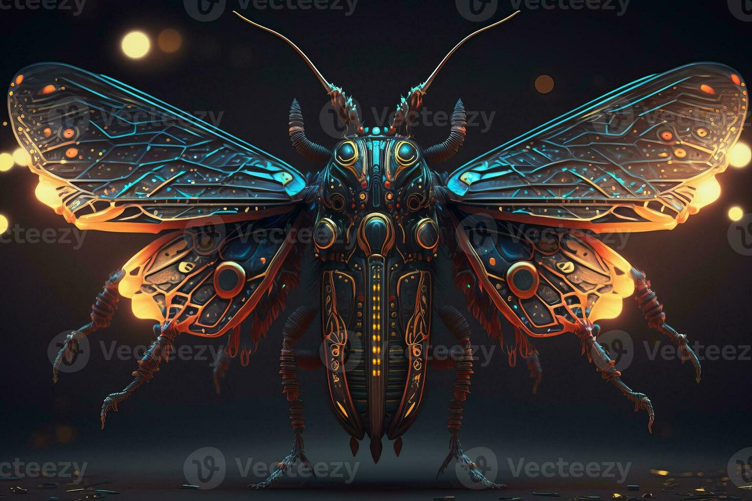 Unusual beetle with luminous wings. ai generation photo