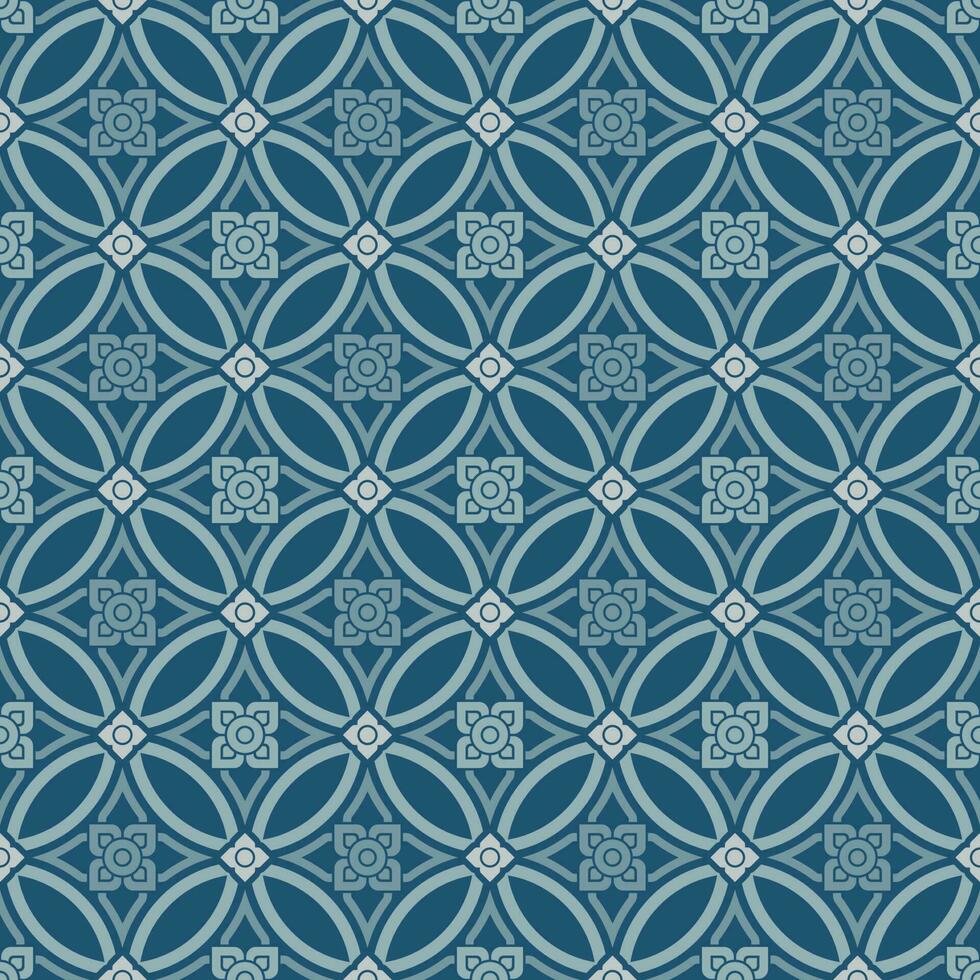 Contemporary Thai art pattern, seamless modern style. Light blue square petals are in a circle. Dark blue background. Vector illustration.