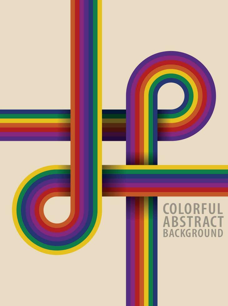 Abstract pattern. Rainbow curves intersect each other. Colorful background retro style tones. Template design for publication, cover, poster, card, flyer, brochure, banner, wall. Vector illustration.