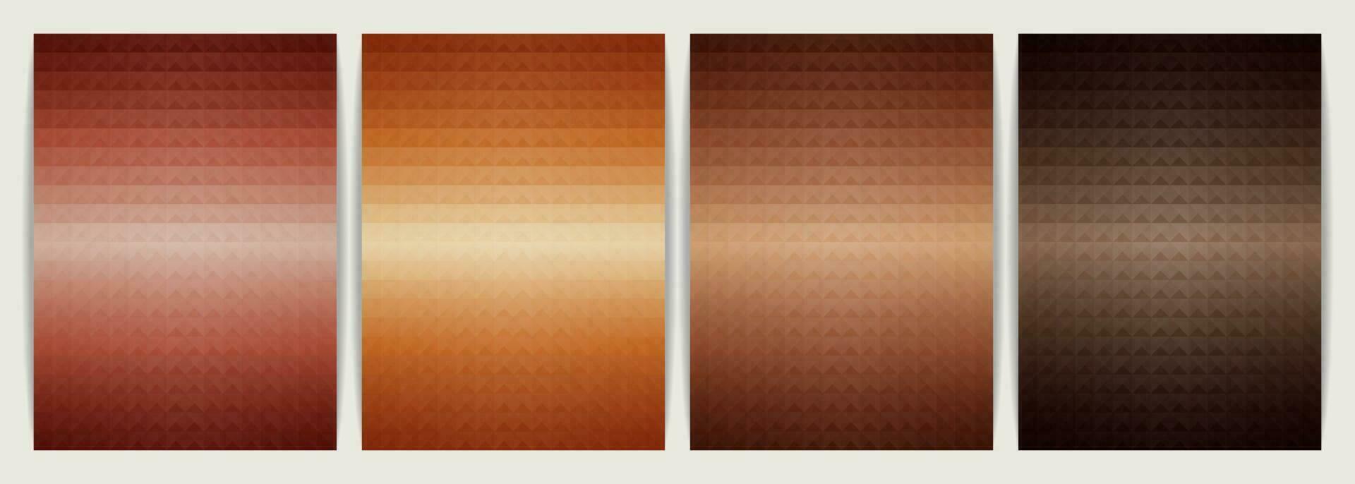Poster design set abstract background, geometric shape triangle pyramid. Earth tone orange color design. Vector illustration.