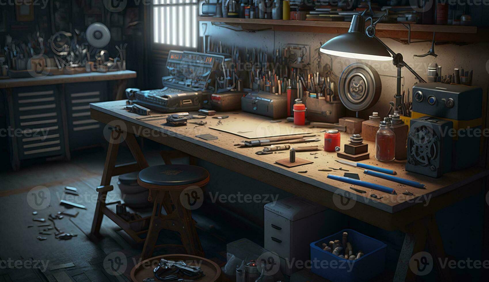 workbench workbench for carpentry and locksmith work in a large room for a craftsman working with metal and wood products photo