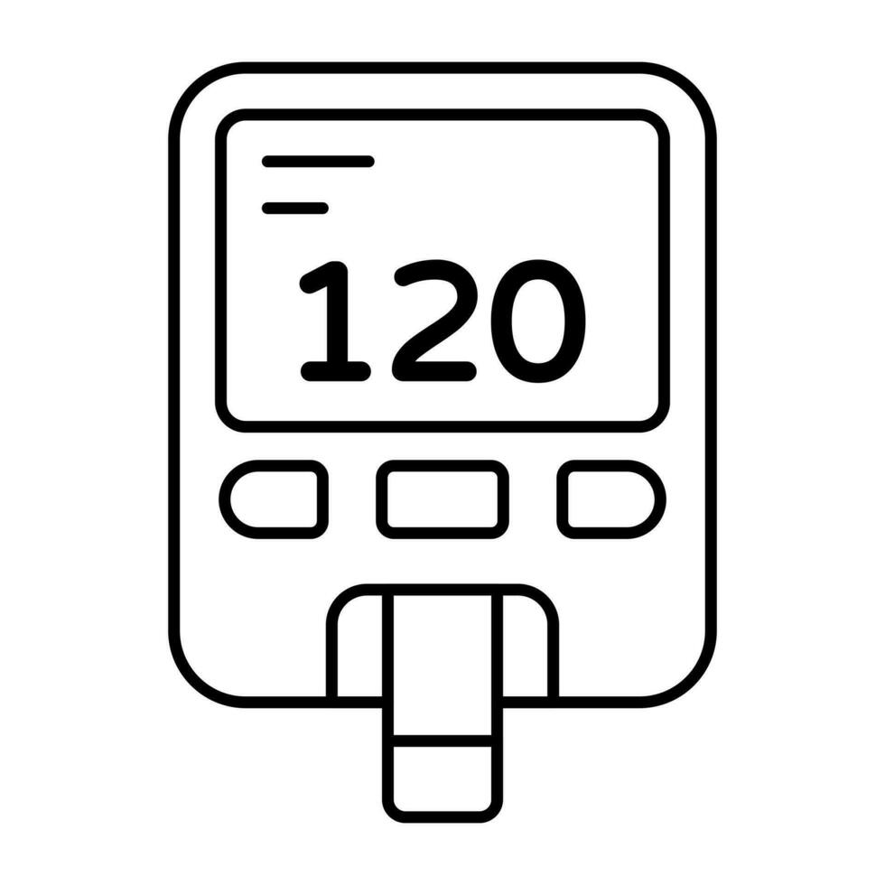 Sugar test machine icon, linear design of glucometer vector