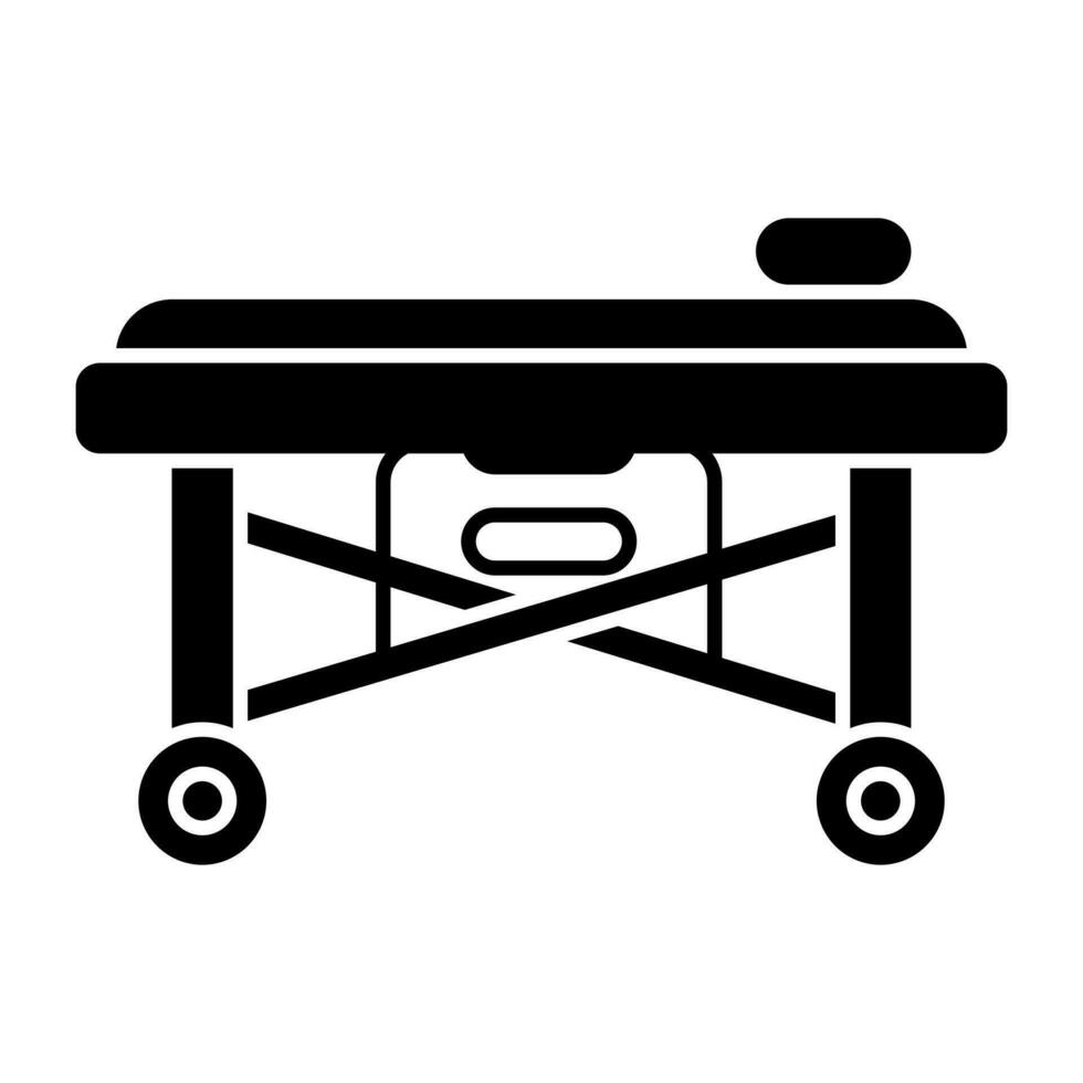 Patient bed icon, solid design of stretcher vector