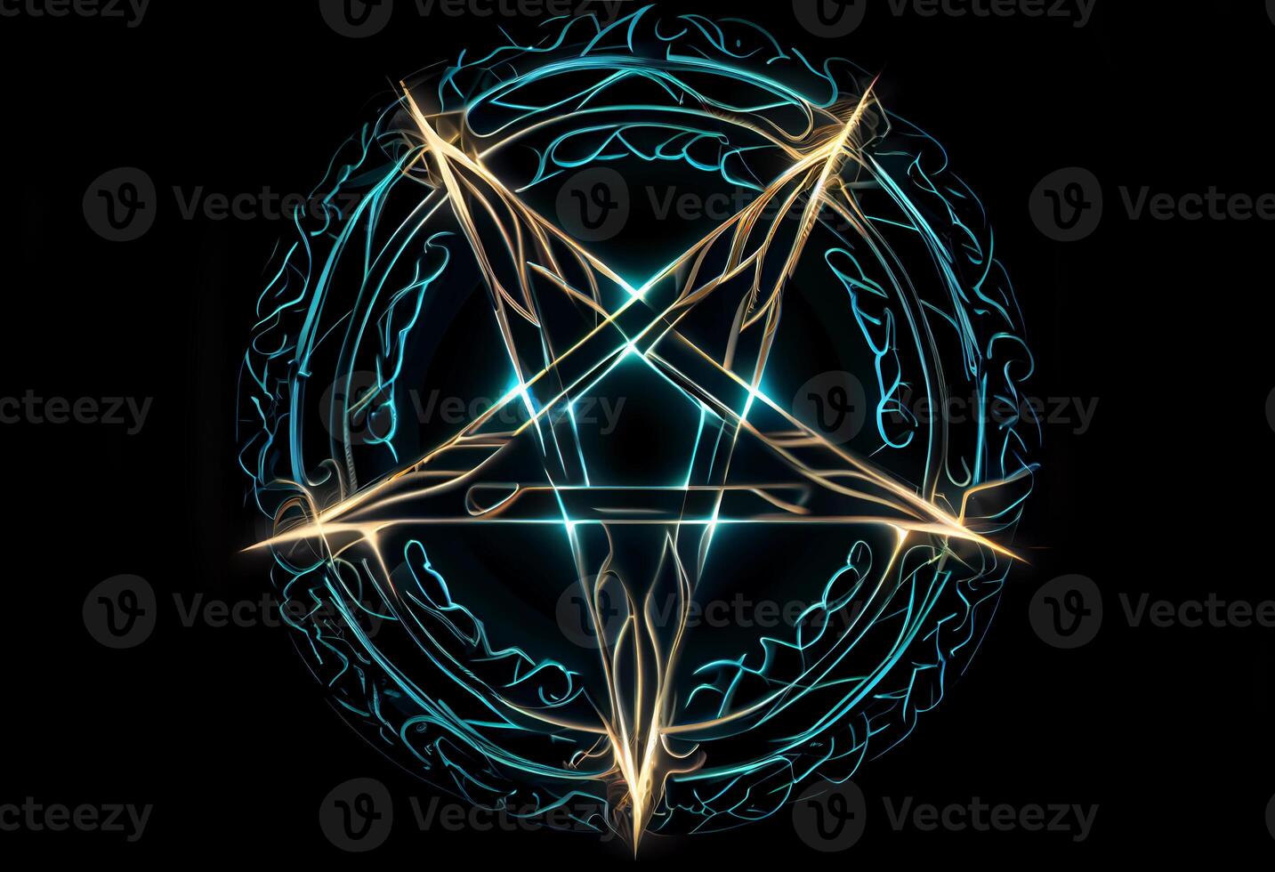 hellish star pentagram on black background. photo