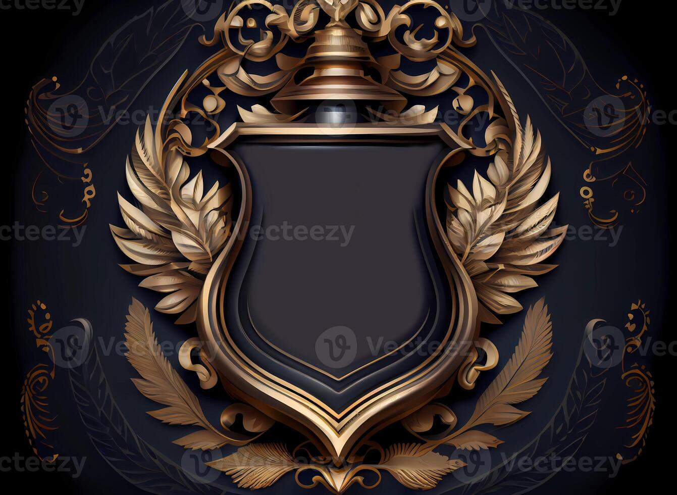 golden coat of arms on a black background. vintage shield. photo