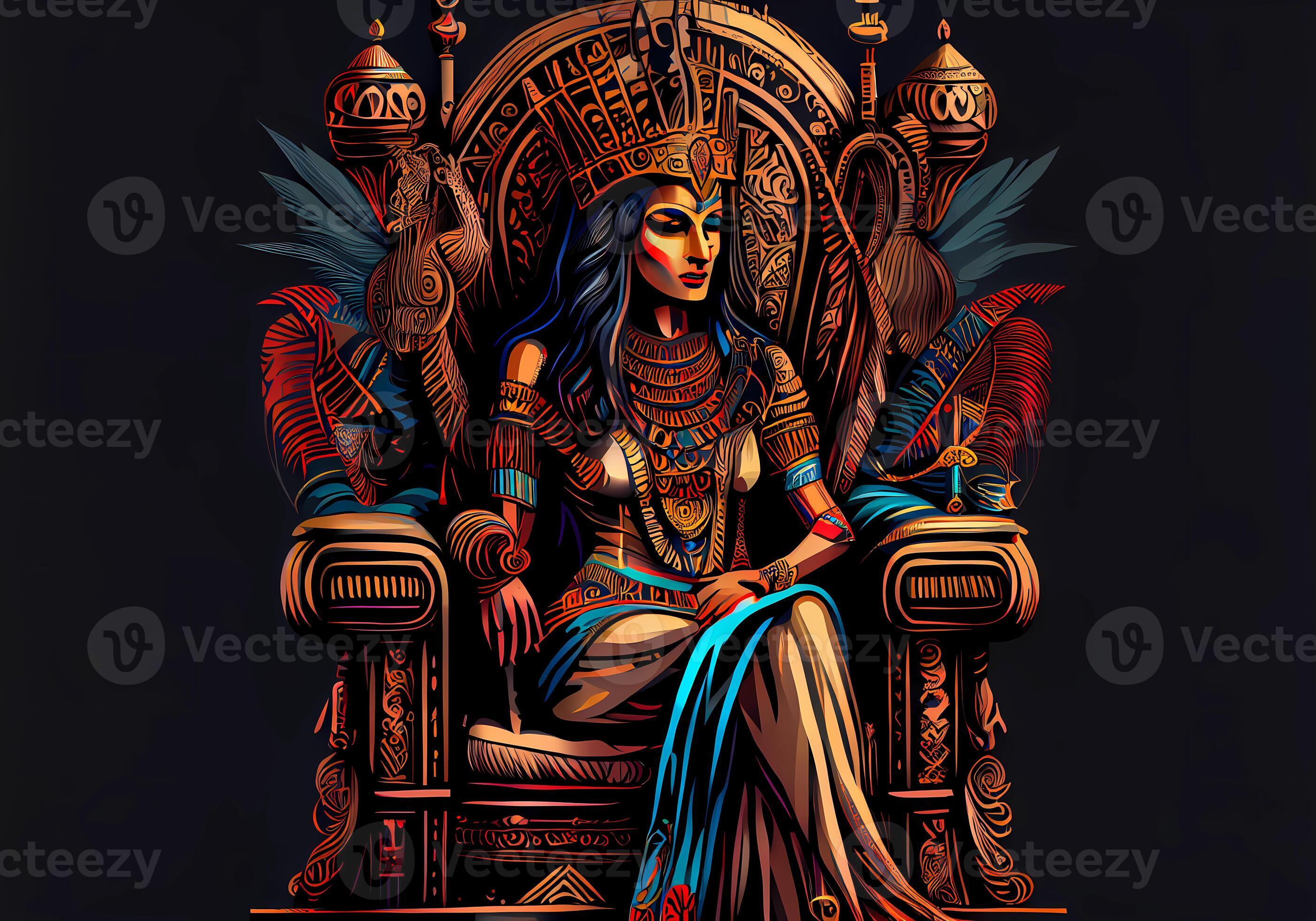 Egyptian Cleopatra sits on a throne. 23896343 Stock Photo at Vecteezy