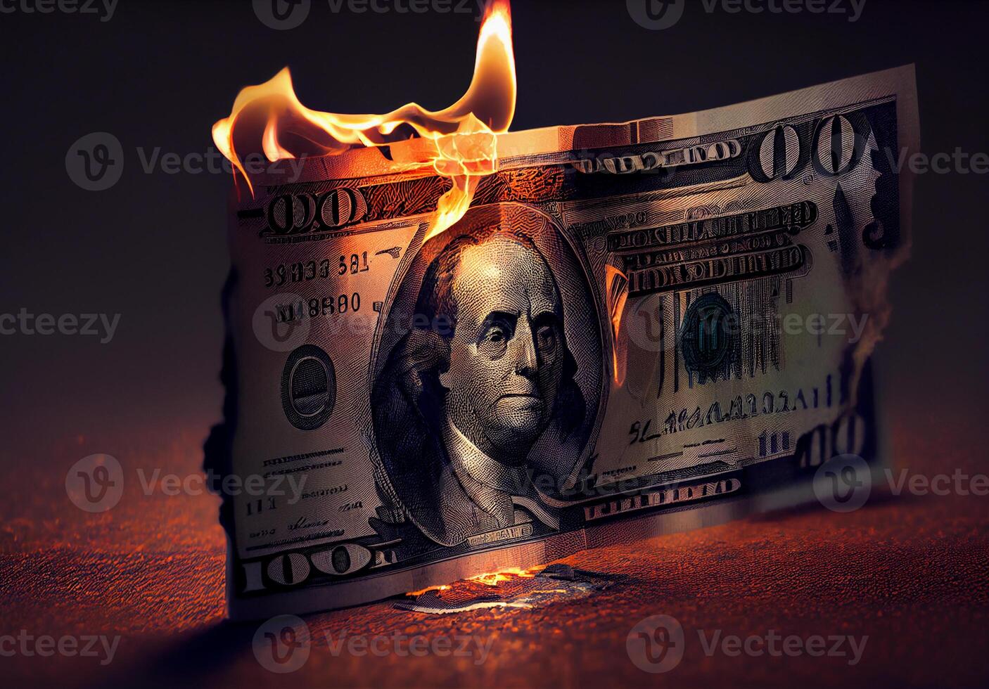 burning dollar on a dark background. photo