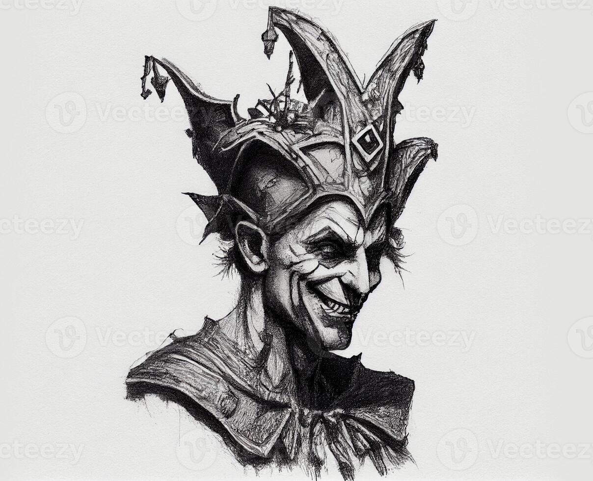 pencil drawing of a joker on a white background. photo