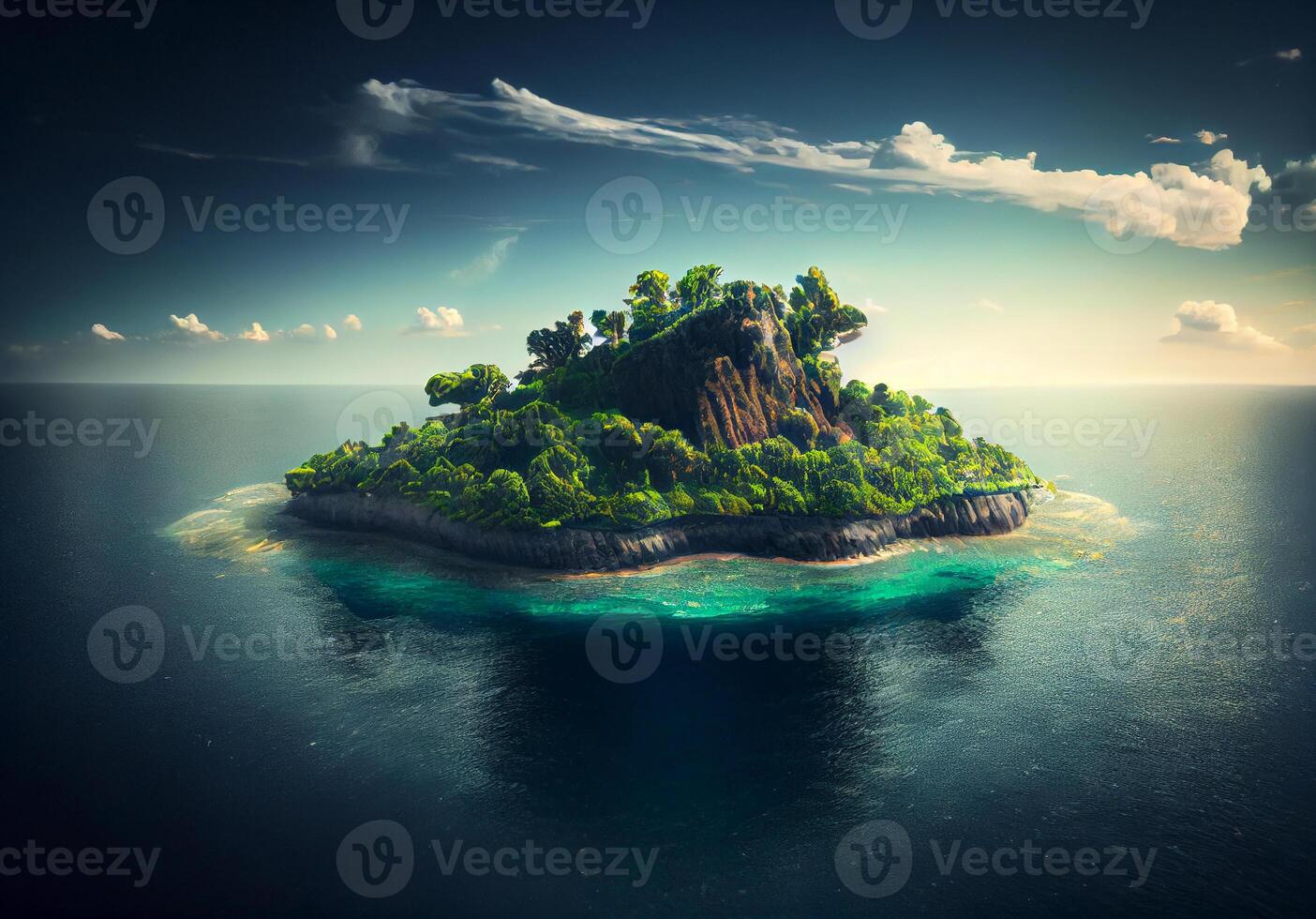 green uninhabited island in the open sea. photo