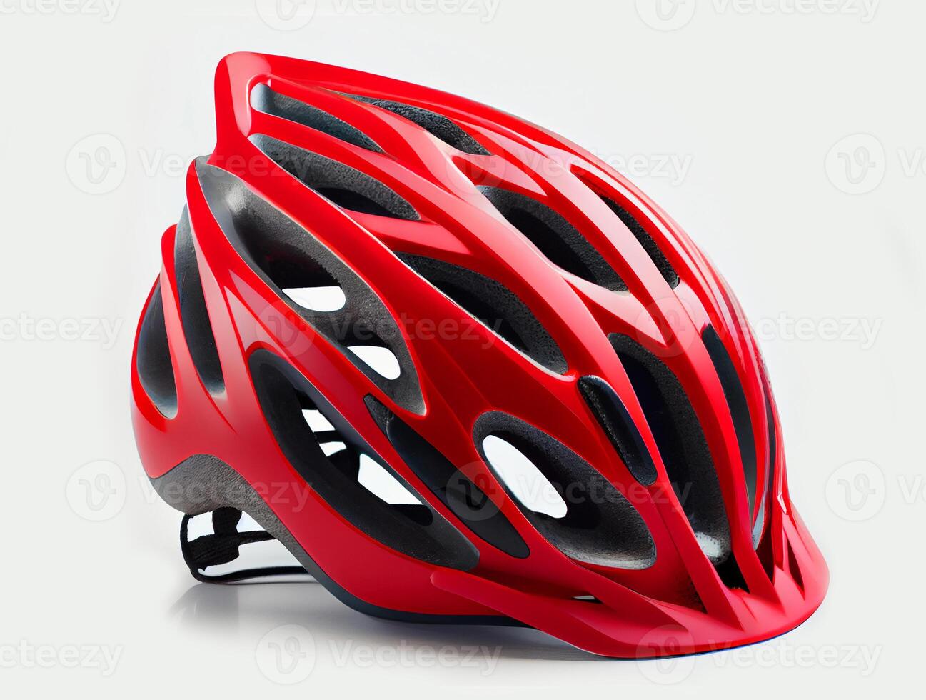 red helmet of a cyclist on a white background. . photo