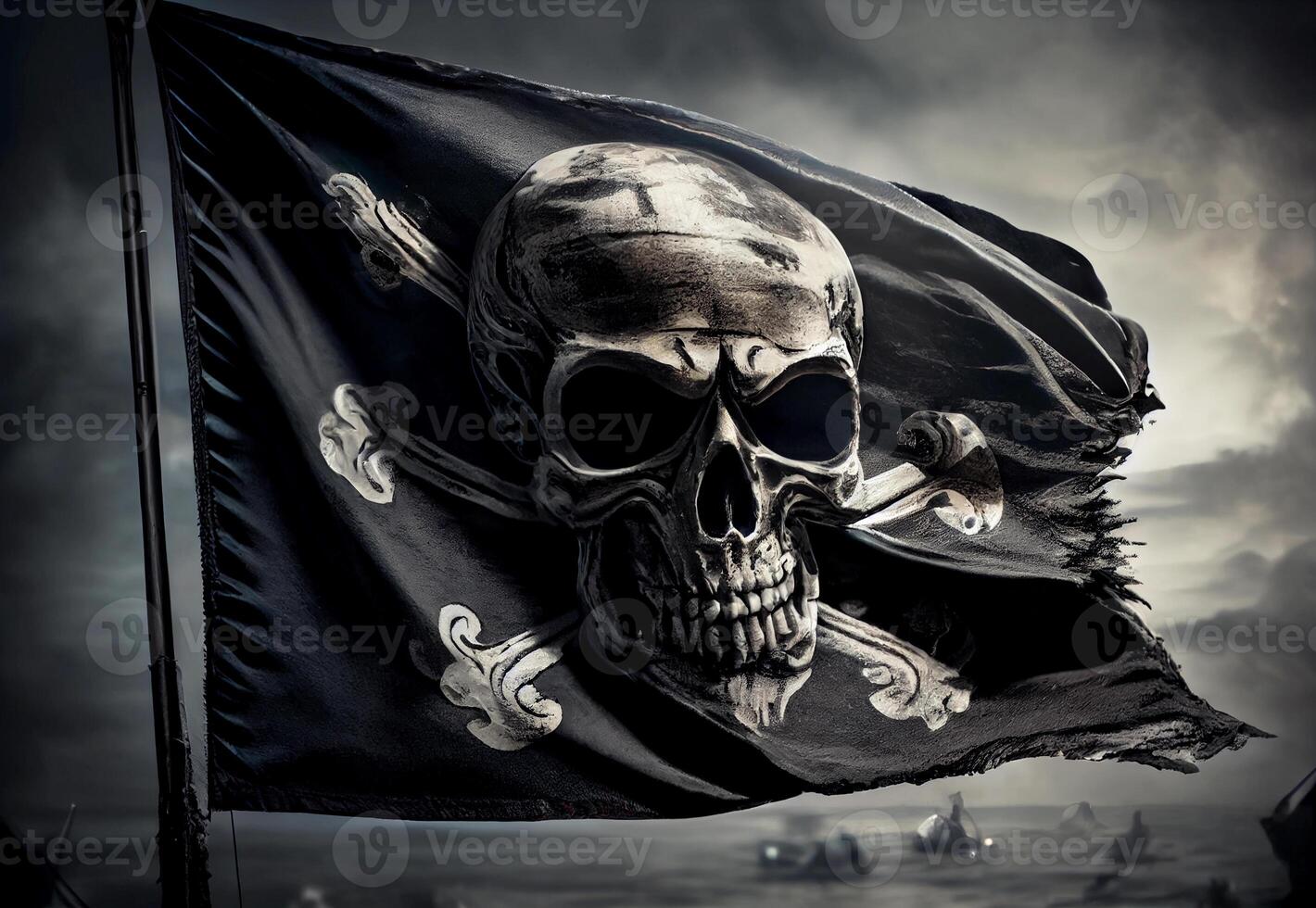 black pirate flag with a skull. photo