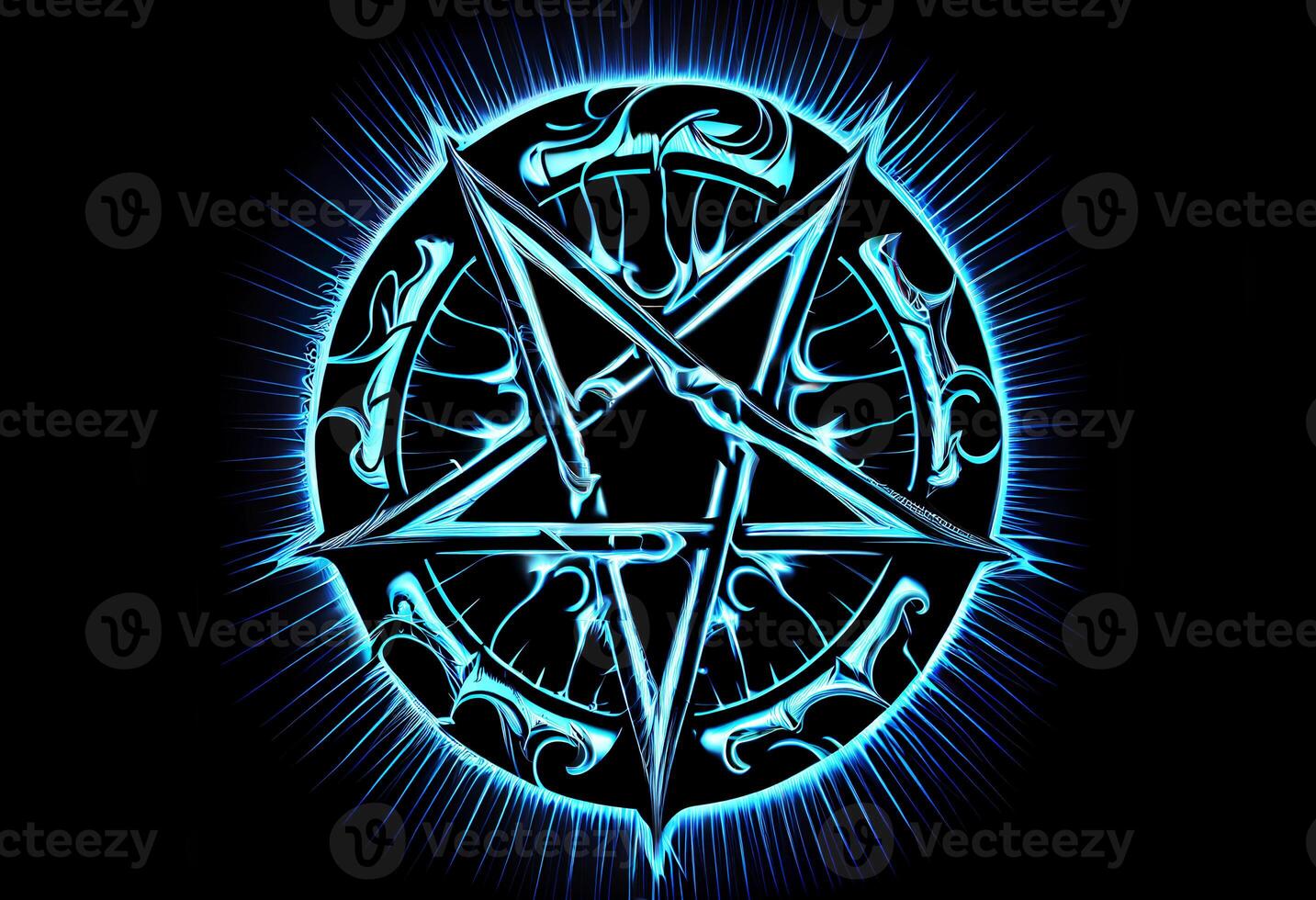 hellish star pentagram on black background. photo