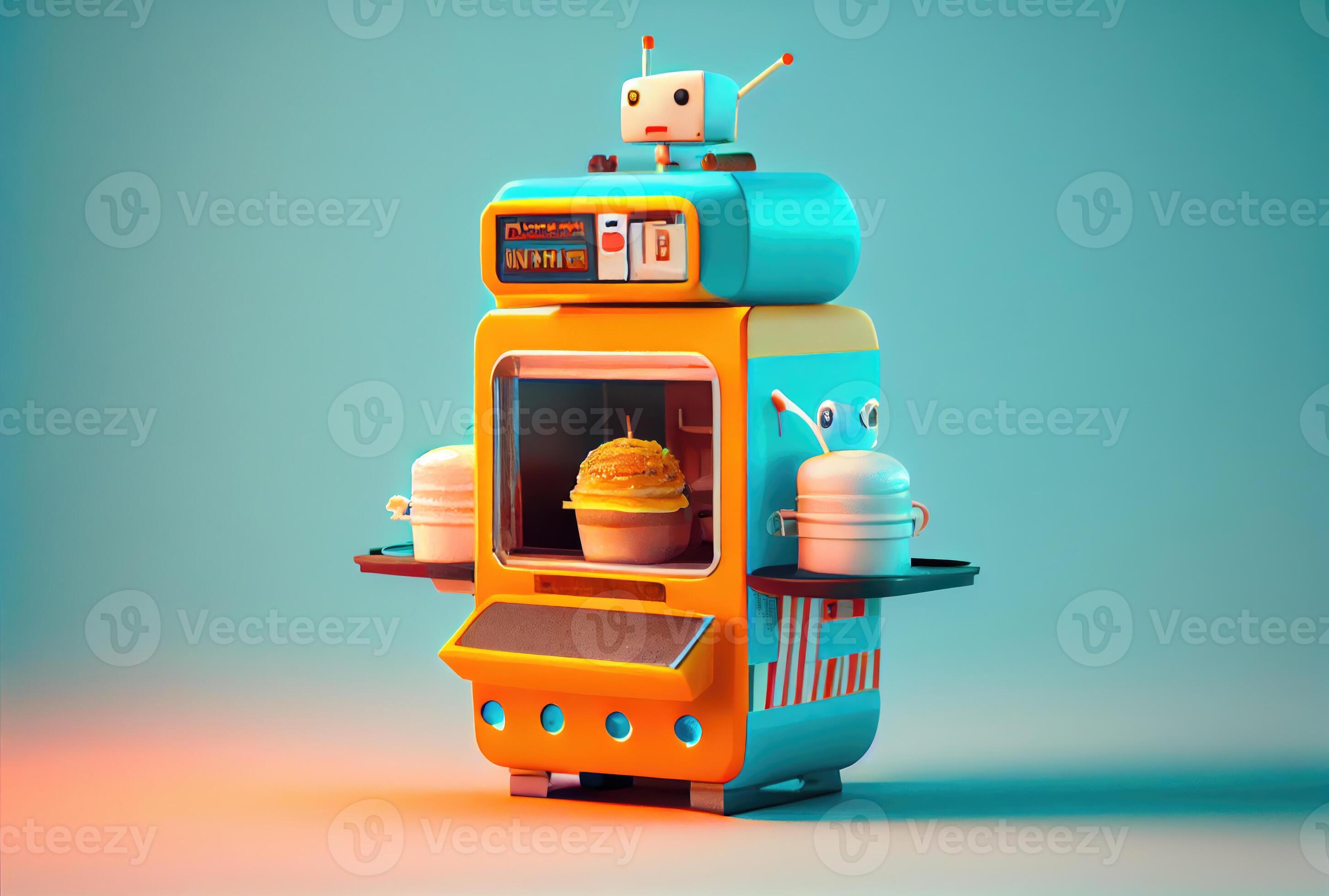 Robot food vending machine kiosk and restaurant shop on modern