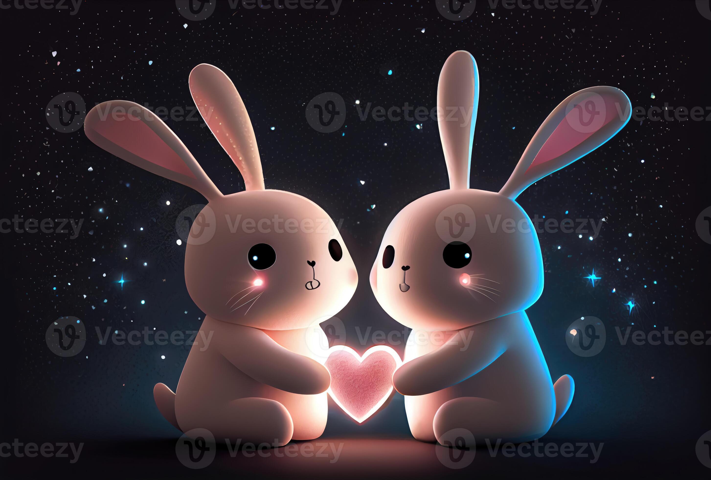Rabbit couple with heart shape light background. Valentines day ...
