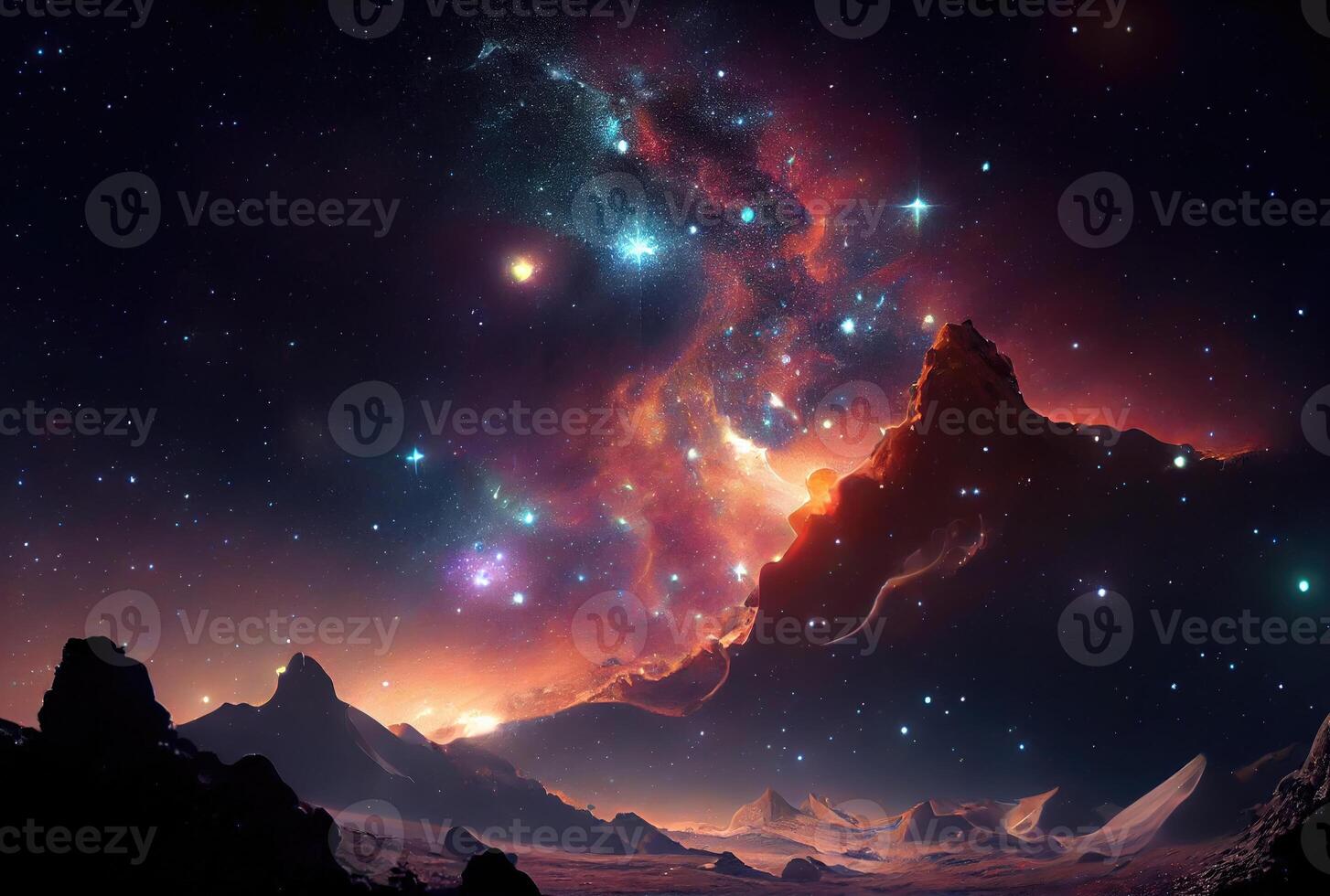 Abstract of colorful outer space planet nebula and galaxy sky background. Science and space concept. photo