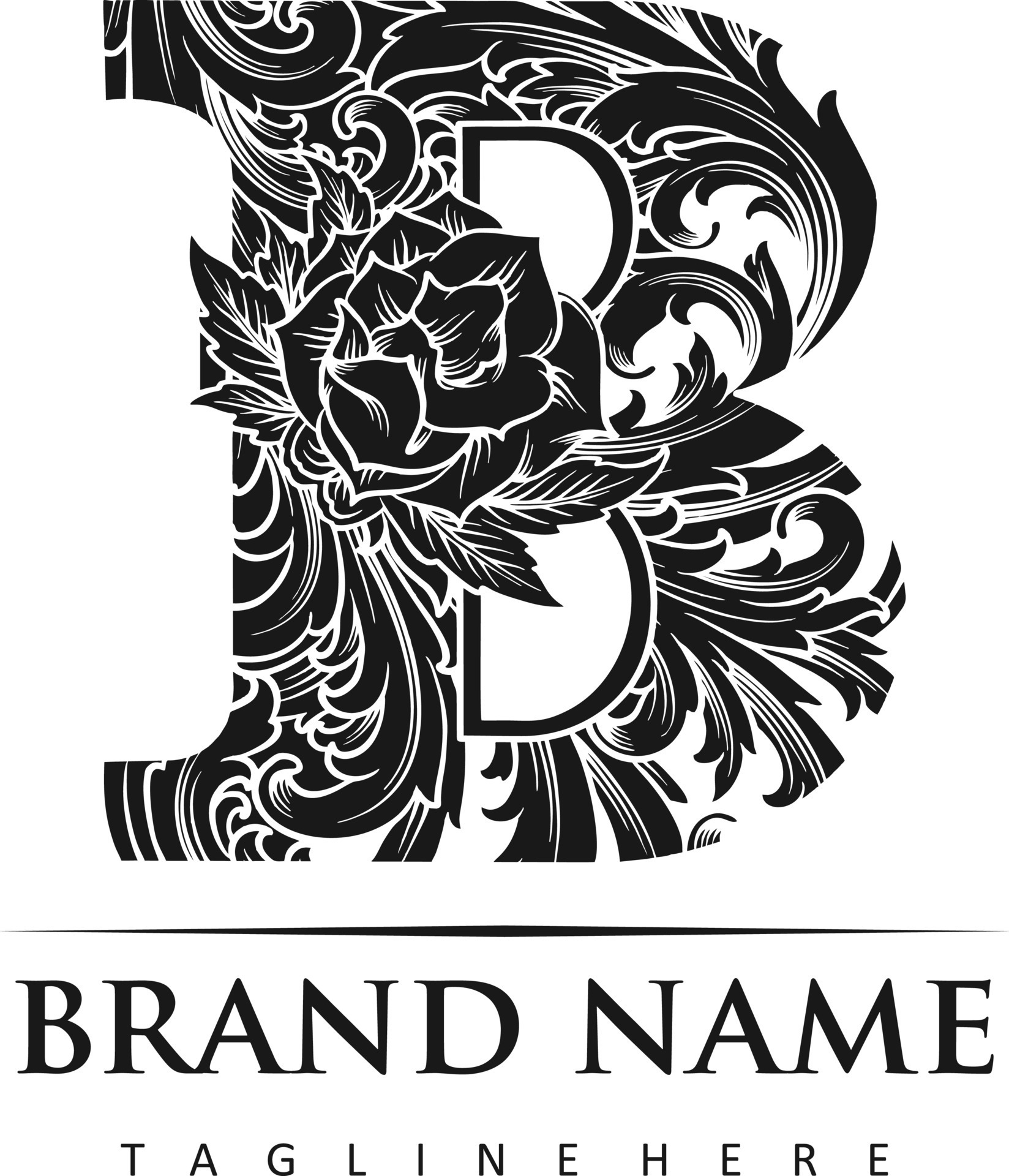 Luxury font initial b swirl floral ornament logo silhouette vector ...