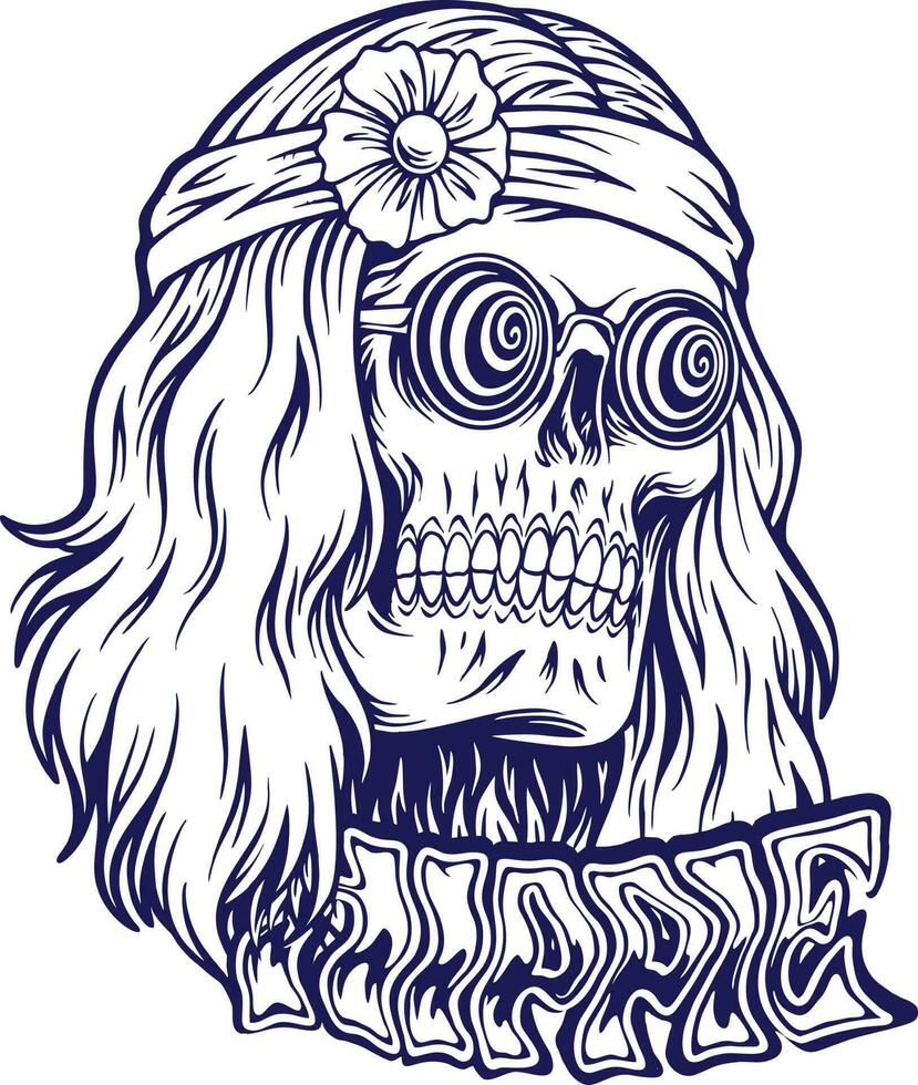 Cool hippie skull head flower headbands logo illustrations silhouette vector illustrations for your work logo, merchandise t-shirt, stickers and label designs, poster, greeting cards advertising