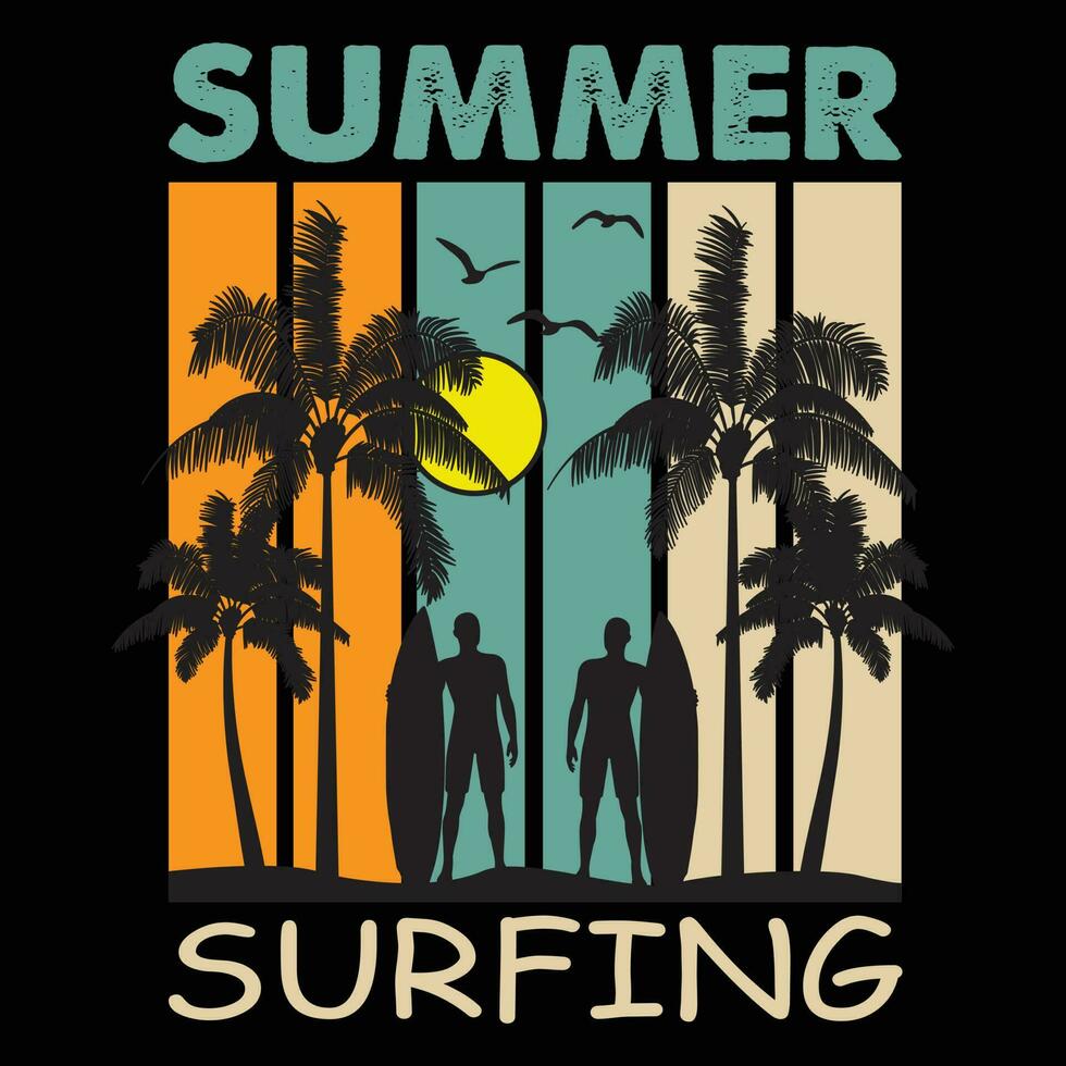 Summer Surfing T-shirt Design Vector Illustration