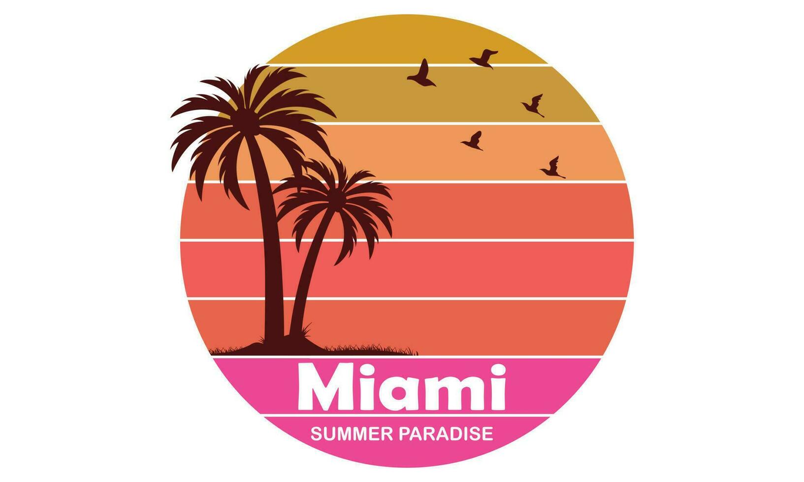 Miami Summer Paradise T-shirt Design Vector Illustration and apparel vector design, print, typography, poster, emblem with palm trees. With Surfing Man, Vector Print Design Artwork, Summer T-shirt