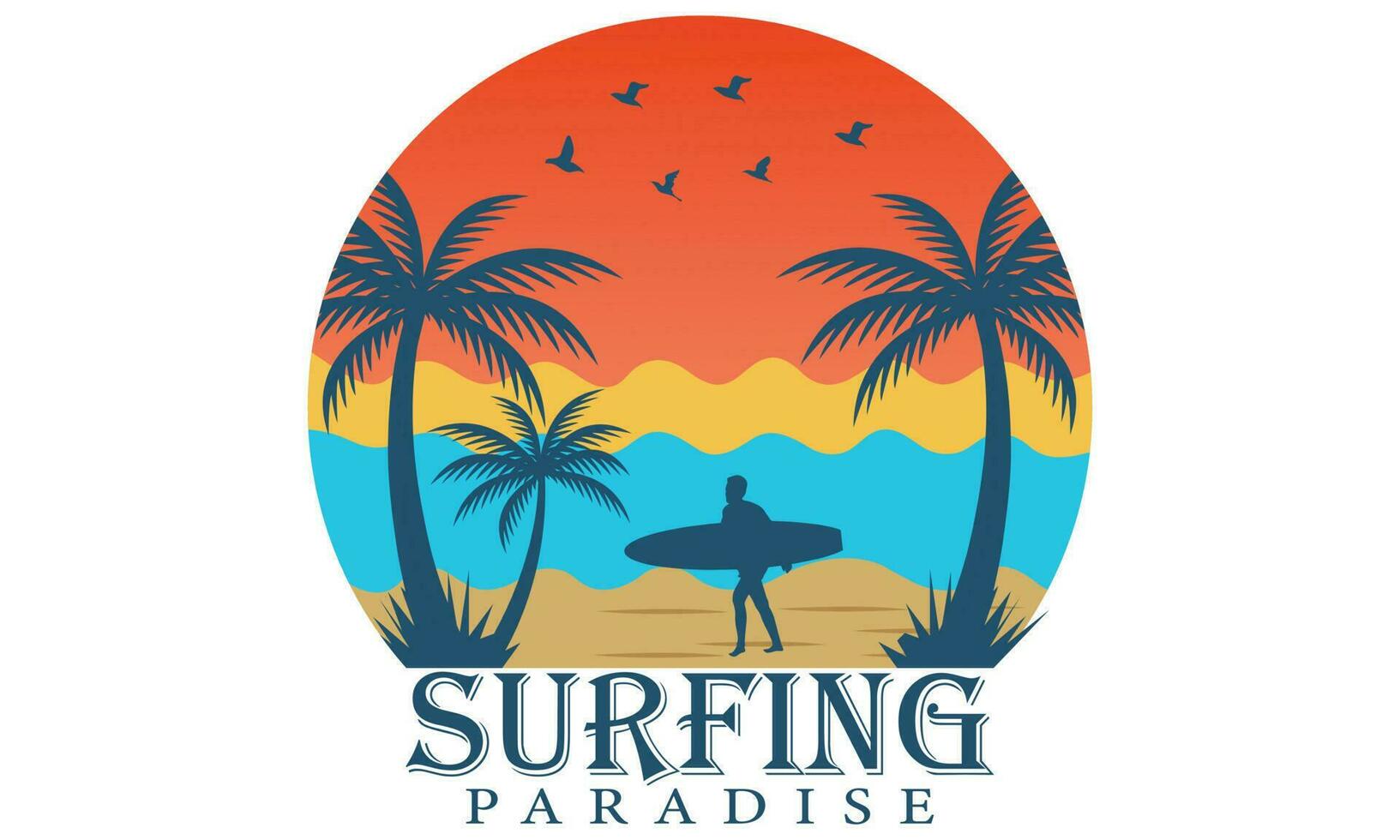 Surfing paradise T-shirt design vector Illustration summer concept slogan t shirt. Vector illustration design for fashion graphics, t shirt prints etc.Beach shirt , surfing, time for surfing,