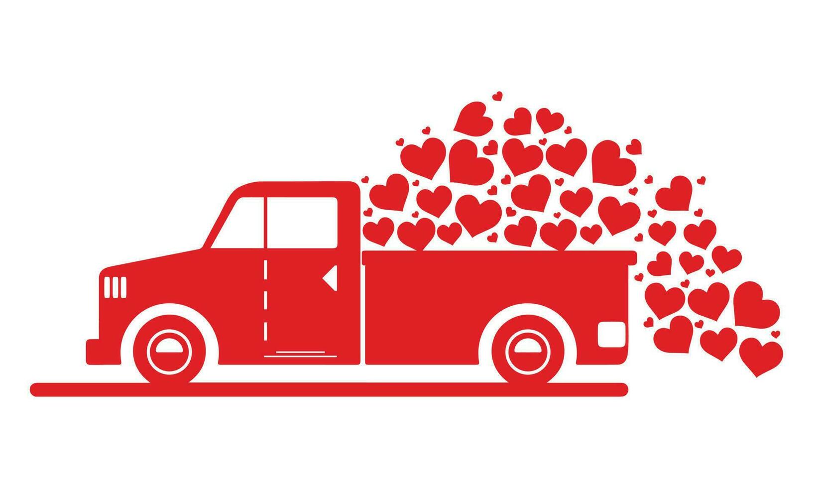 corazones cargado recoger camión vector Arte pegatina svg diseño enamorado rosado camión , letras, regalo caja. acuarela San Valentín día auto, corazón globos, amor Boda coche gráficos.