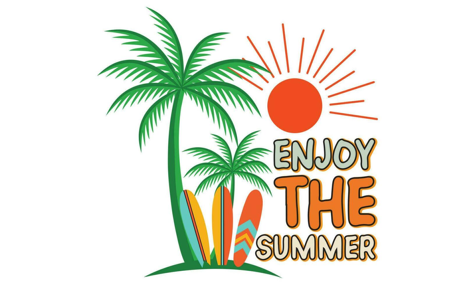 Enjoy The Summer T-shirt Design Vector, Summer beach Sunshine Vector Print Design Artwork, Take Me To The Sunshine, Beach Paradise Print T-shirt Graphics Design, typography Slogan On Palm Trees