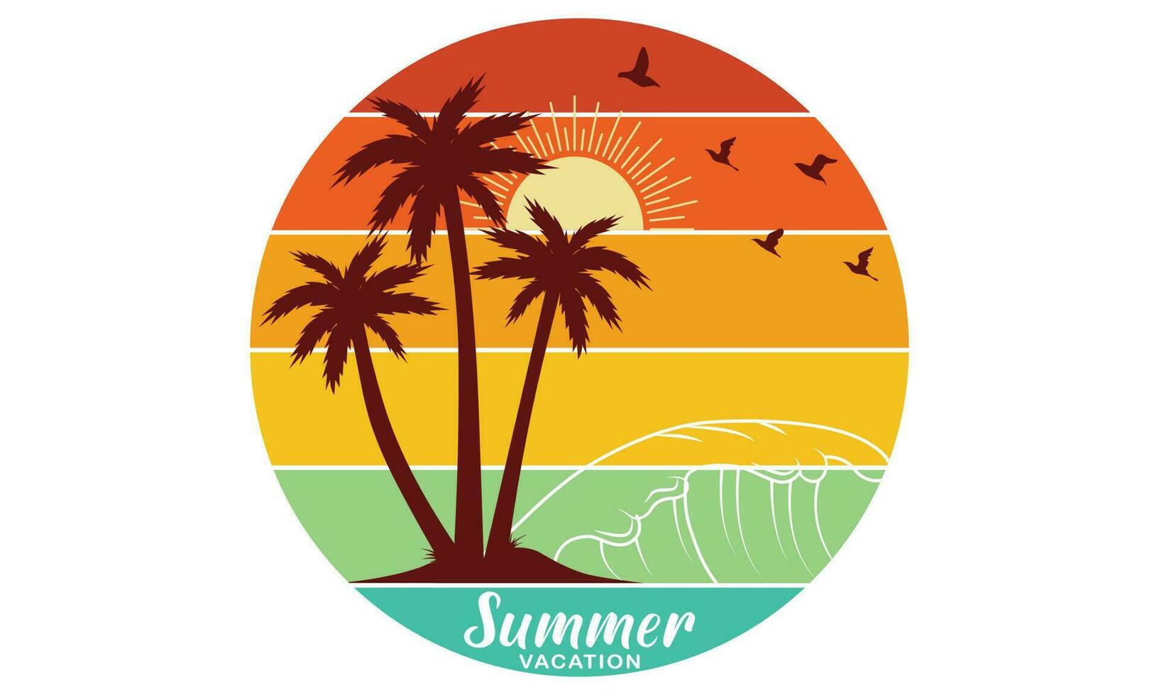 Summer Vacation T-shirt Design Vector Illustration and apparel vector design, print, typography, poster, emblem with palm trees. With Surfing Man, Vector Print Design Artwork, Summer T-shirt, Surf