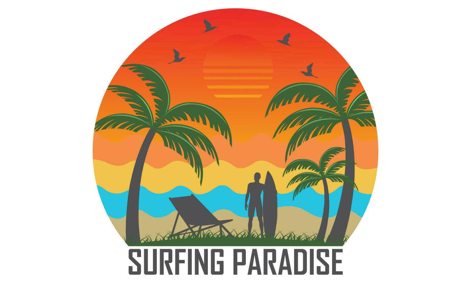 Surfing paradise T-shirt design vector Illustration summer concept slogan t shirt. Vector illustration design for fashion graphics, t shirt prints etc.Beach shirt , surfing, time for surfing,