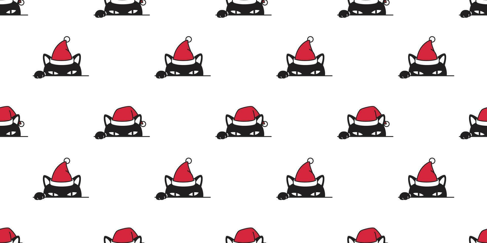 Cat seamless pattern Christmas vector cartoon Santa Claus Hat Xmas kitten scarf isolated tile background repeat wallpaper illustration