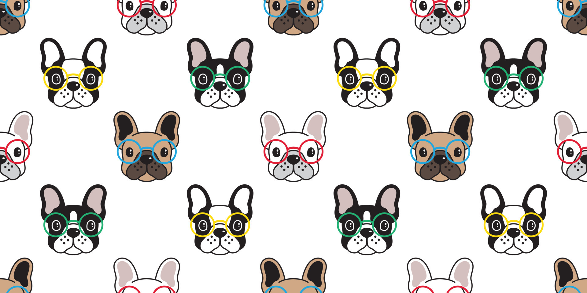 Dog seamless pattern vector french bulldog glasses tile background