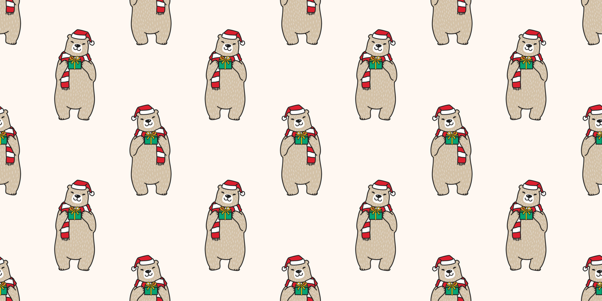 Bear seamless pattern vector Christmas polar bear Santa hat Gift wrap