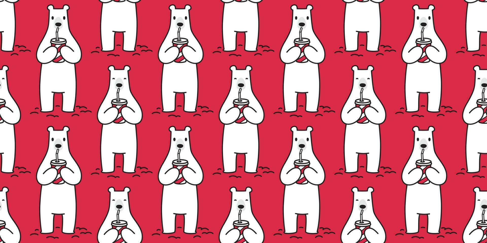 Bear seamless pattern vector polar bear drink juice soda pop cup scarf isolated cartoon illustration repeat wallpaper tile background