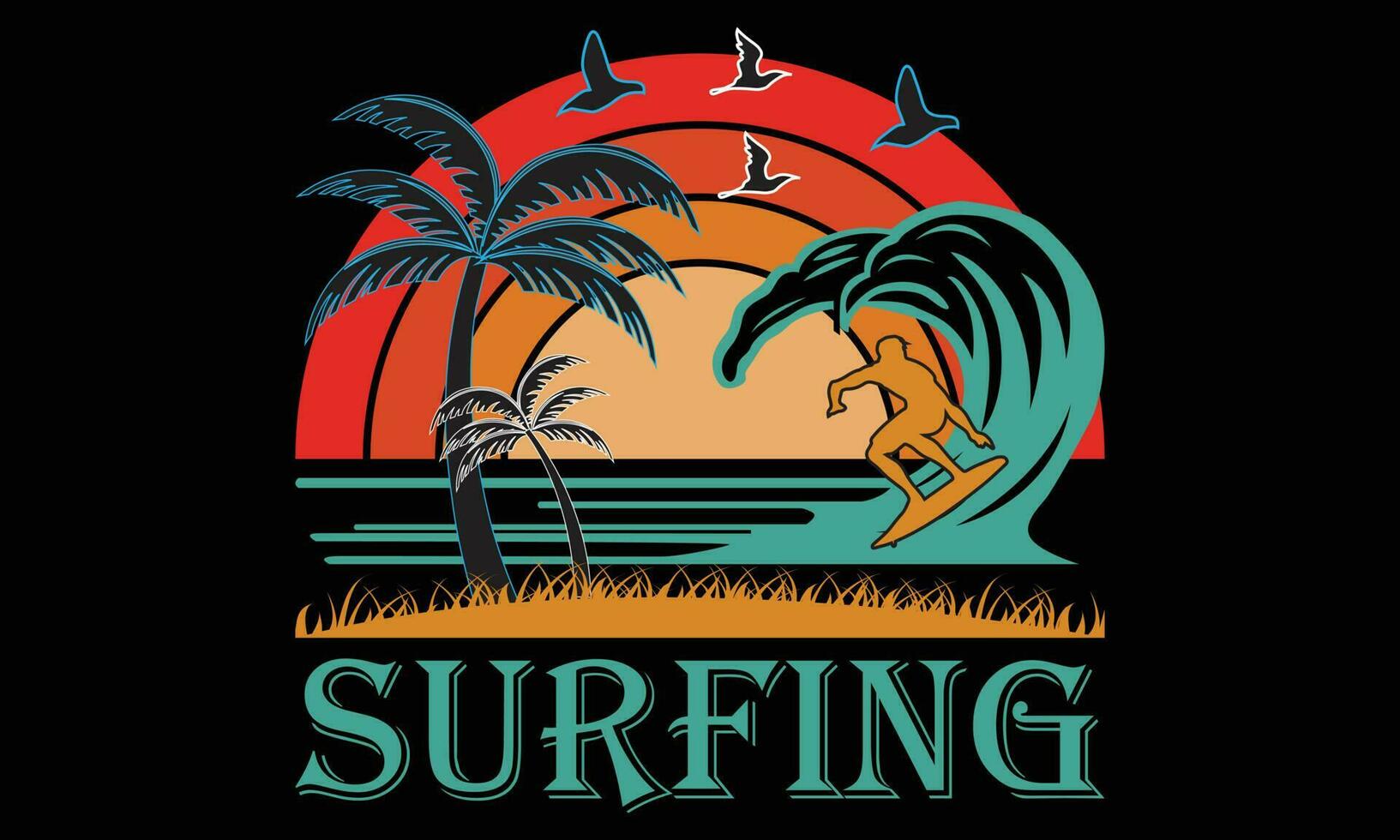 Surfing paradise T-shirt design vector Illustration summer concept slogan t shirt. Vector illustration design for fashion graphics, t shirt prints etc.Beach shirt , surfing, time for surfing,