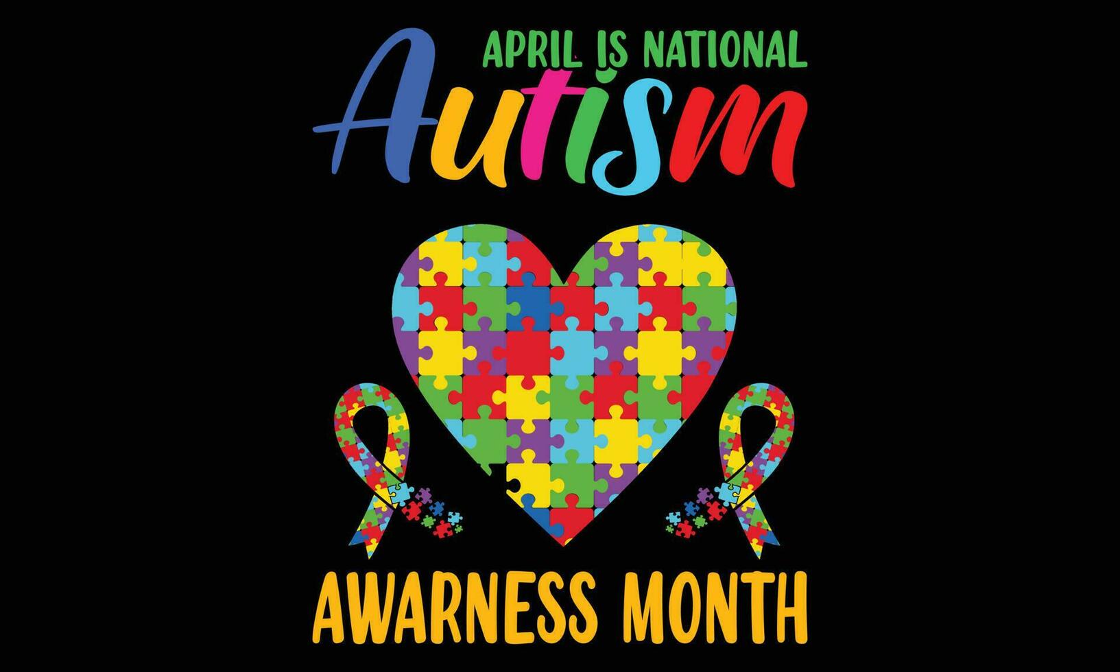 April is national Autism awarness month T-shirt Design Vector Illustratiion- Autism T-shirt Design Concept. All Designs Are Colorful And Created Using Ribbon, Puzzles, Love, Etc