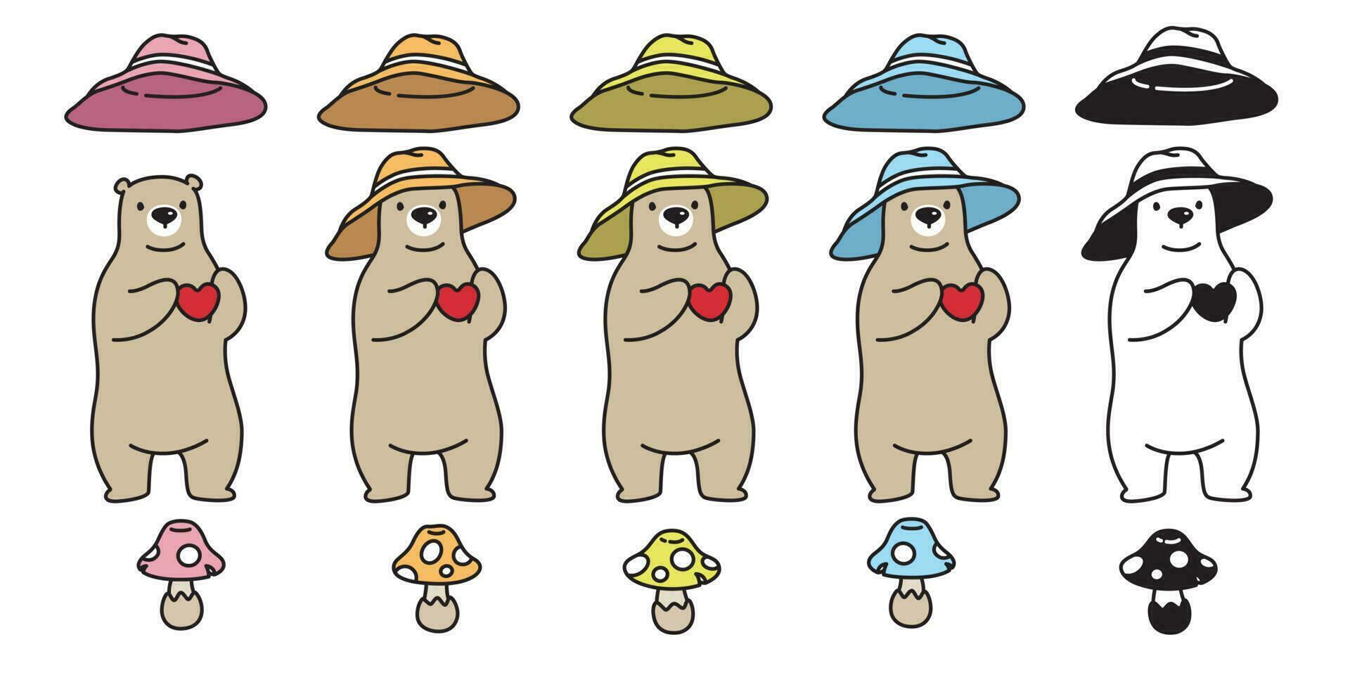 Bear vector Polar Bear icon logo heart valentine mushroom hat cartoon character illustration doodle
