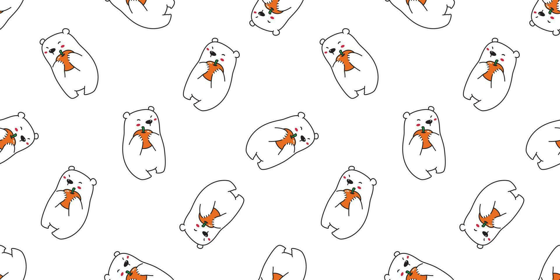 Bear seamless pattern vector Polar Bear orange apple cartoon scarf isolated background wallpaper