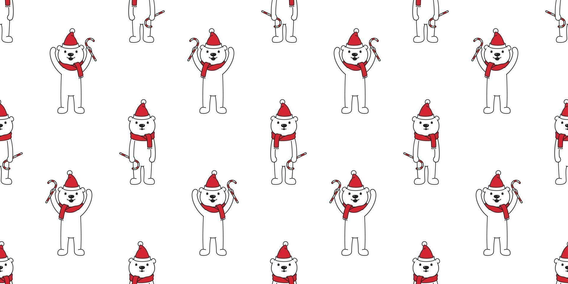 Bear seamless pattern Christmas vector Polar Bear Xmas Santa Claus candy cane cartoon scarf isolated tile background repeat wallpaper