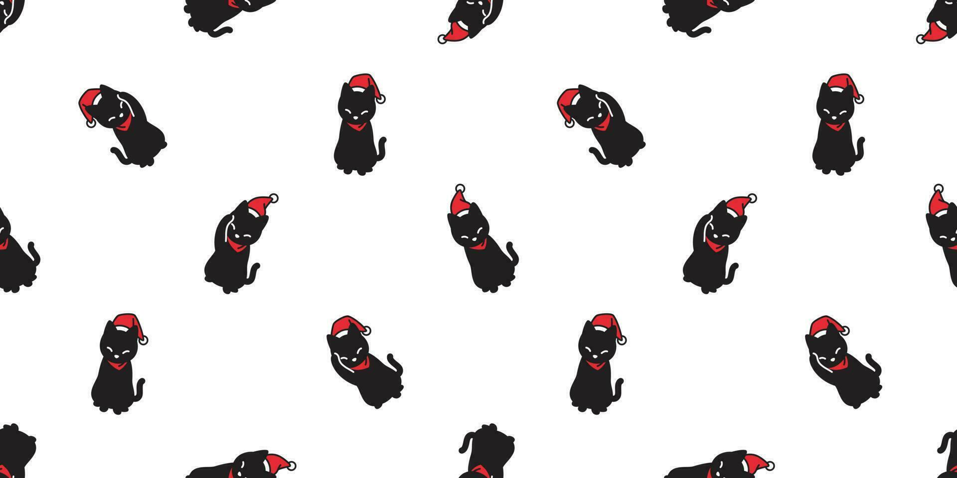 Cat seamless pattern Christmas vector Santa Claus Hat Xmas kitten cartoon scarf isolated tile background repeat wallpaper illustration black