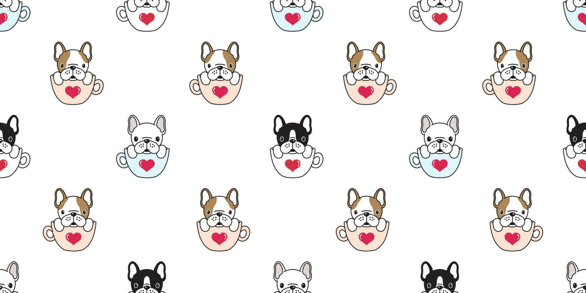 Dog seamless pattern french bulldog pug isolated cup heart valentine wallpaper background vector