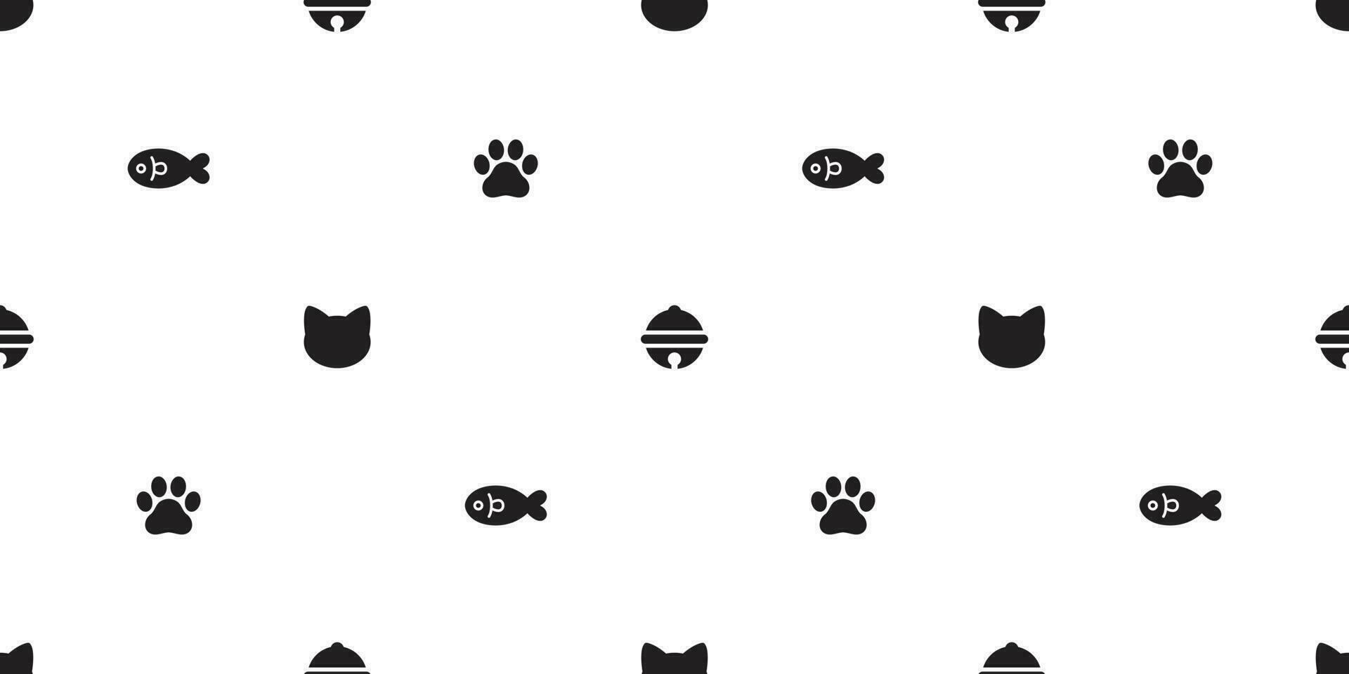 cat seamless vector paw foot print fish salmon bell pattern kitten tile background repeat wallpaper isolated