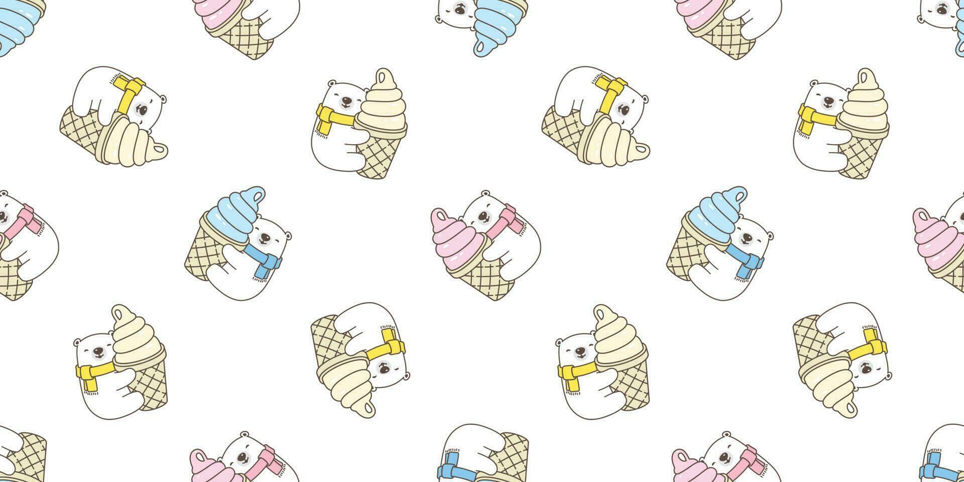 Bear seamless pattern vector polar bear hug ice cream cone scarf isolated cartoon illustration tile background repeat wallpaper