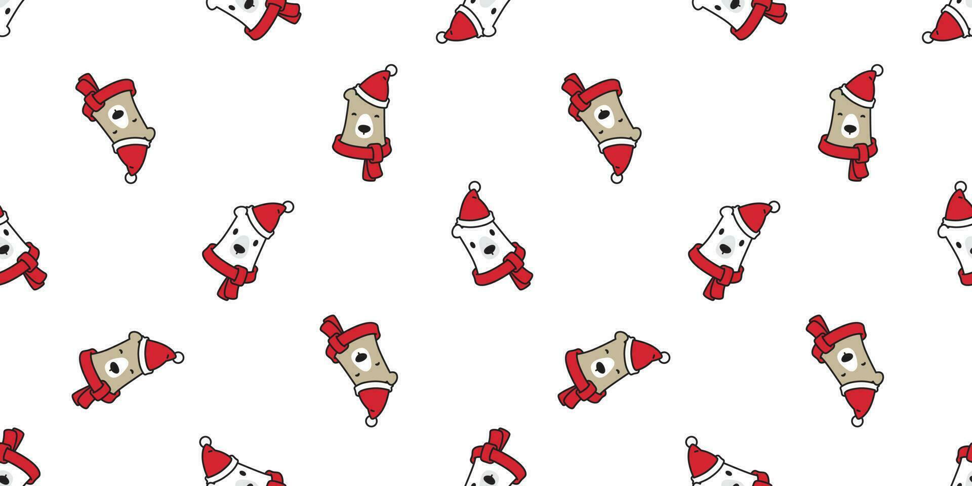 Bear seamless pattern vector Christmas tree polar bear Santa Claus hat scarf isolated illustration cartoon tile background repeat wallpaper