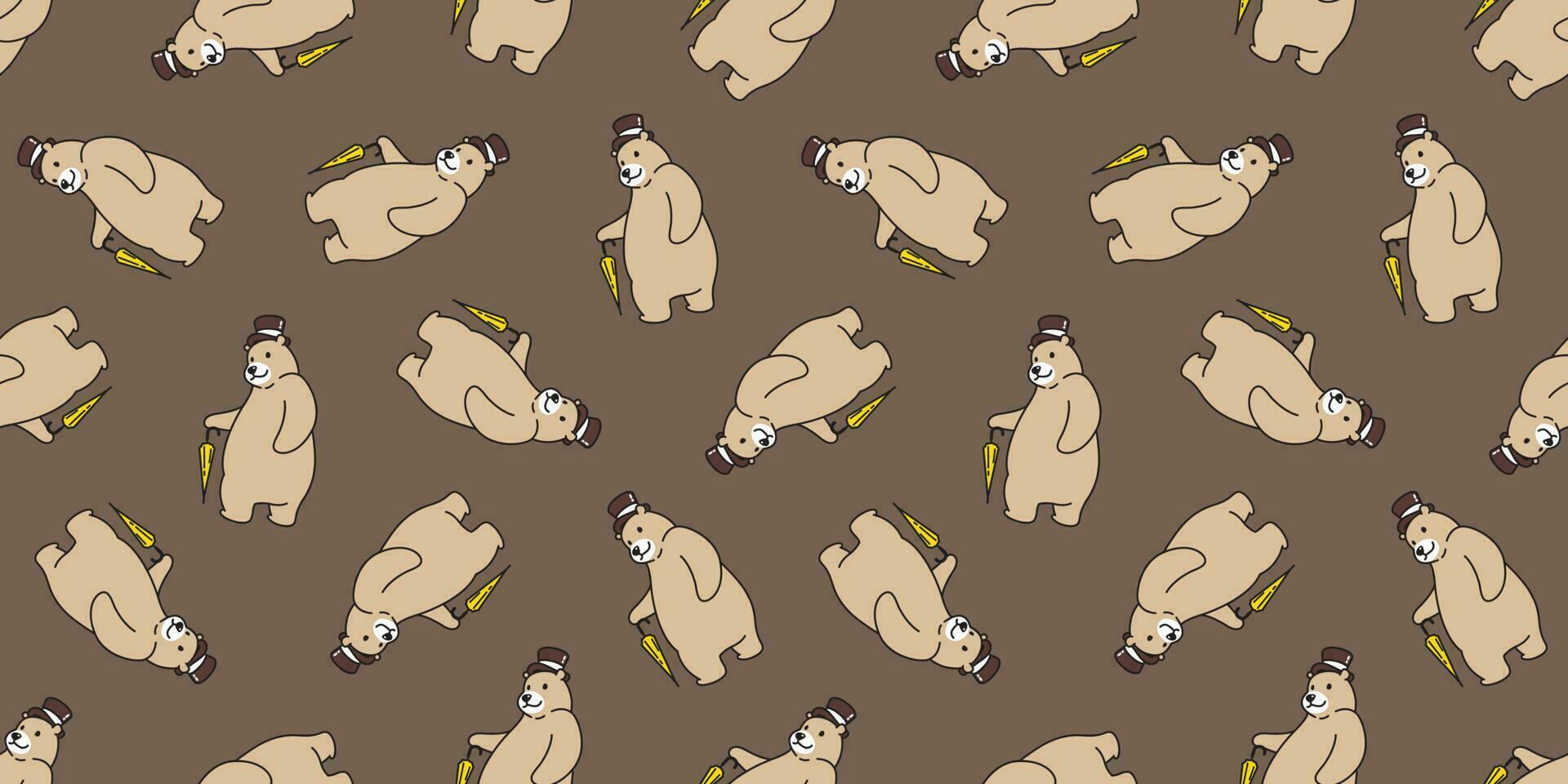 bear seamless pattern vector polar bear top hat umbrella isolated wallpaper background brown